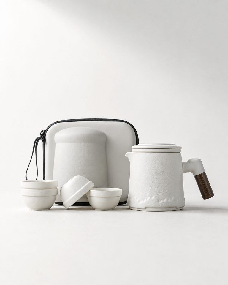 Portable Ceramic Travel Tea Set with Infuser & Carrying Case